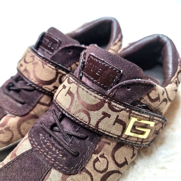 Guess Lace-Up & Velcro Sneakers With Signiture Monogram Pattern - Brown - Picture 7 of 14